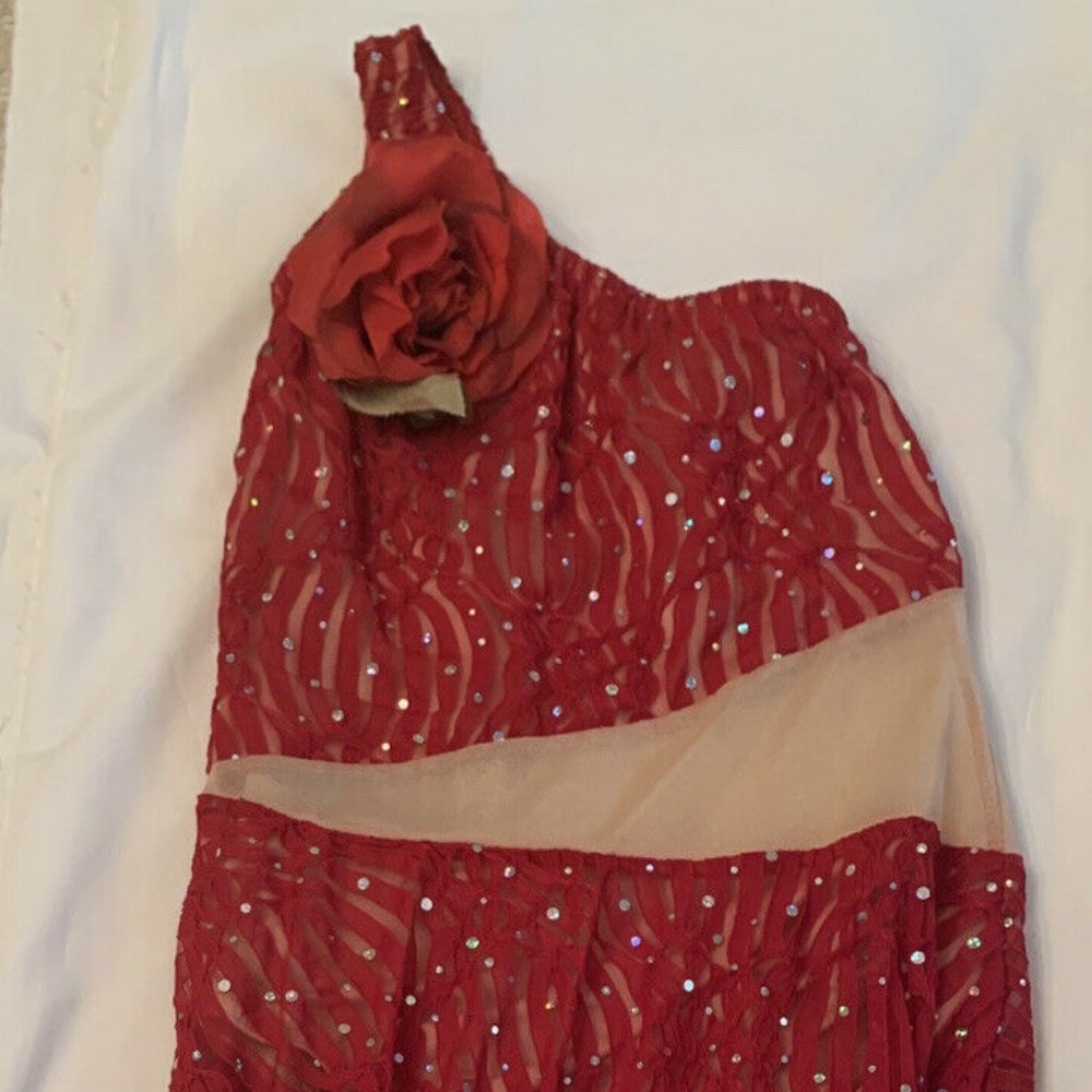 Kelle Red Asymmetric Dance Costume Lyrical - Size Large Child